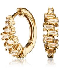 Lily & Roo - Small Stacked Baguette Diamond Style Huggie Hoop Earrings - Lyst