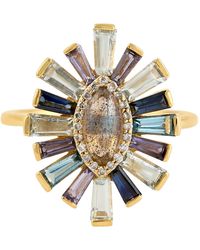 Artisan - 18k Gold With Pave Diamond & Baguette Topaz Multi Gemstone Evil Eye Cocktail Ring - Lyst