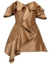 Cliché Reborn - Mini Off Shoulder Dress With Ruffles In Caramel - Lyst