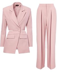 BLUZAT - Pastel Pink Suit With Blazer With Waistline Cut-out And Ultra Wide Leg Trousers - Lyst