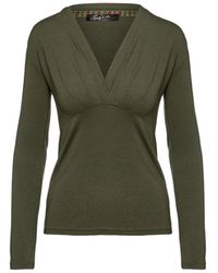 Conquista - Neutrals Khaki Long Sleeve Faux Wrap Top - Lyst