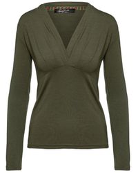 Conquista - Neutrals Khaki Long Sleeve Faux Wrap Top In Stretch Jersey Sustainable Fabric - Lyst
