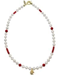 Farra - Freshwater Pearls And Coral With Hedgehog Pendant Necklace - Lyst