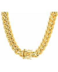 Steeltime - Stainless Steel 18K Plated 12Mm Miami Cuban Necklace Chain With Box Clasp 24 - Lyst