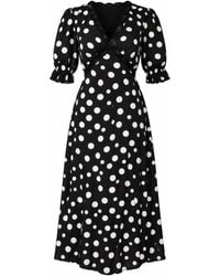 Girl In Mind - Sharon V-Neck Puff Sleeve Polka Midi Dress - Lyst