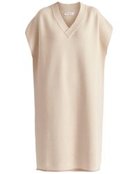 Paisie - Neutrals V-Neck Sleeveless Ribbed Jumper Dress - Lyst