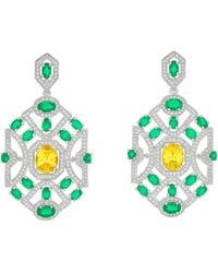 Michael Nash Jewelry - Norma Emerald And Canary Cubic Zirconium Deco Earrings - Lyst