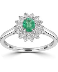 Artisan - Oval Emerald & Diamond Floral Cluster Ring - Lyst