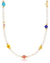 Nialaya - Pearl Choker With Flower Beads - Lyst