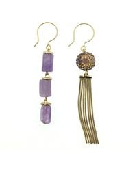 Farra - Amethyst With Rhinestones Bordered Asymmetric Earrings - Lyst