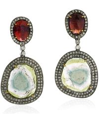 Artisan - 18k Solid Gold & Silver With Multi Tourmaline And Pave Diamond Dangle Earrings - Lyst