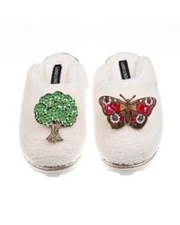 Laines London - Neutrals Teddy Closed Toe Slippers With Butterfly & Oak Tree Brooches - Lyst