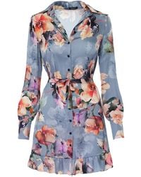 AVENUE No.29 - Floral Print Satin Shirt Dress - Lyst