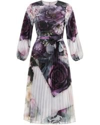 John Abgin - Placement Floral Pleated Midi Dress - Lyst