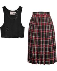 Come on - Christine Tartan Skirt With Hell Organic Tshirt Outfit - Lyst