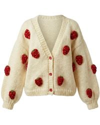 Ana Chic - Neutrals Strawberry Motif Handmade Knitted Cardigan - Lyst