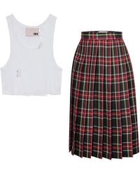 Come on - Christine Tartan Skirt With Hell Organic Tshirt Outfit - Lyst
