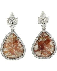 Artisan - Natural Slice Diamond & Pear Cut Diamond In 18k White Gold Dangle Earrings - Lyst