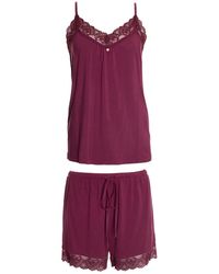 Pretty You London - Bamboo Lace Cami Short Pyjama Set In Bordeaux - Lyst