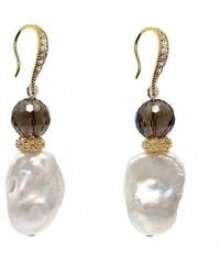 Farra - Classic Style Baroque Pearl With Smoky Quartz Dangle Earrings - Lyst