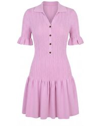 Modenaire - Pleated Mini Dress With Ruffle Hem And Button Front Detail - Lyst