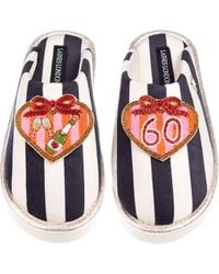 Laines London - Flatform Stripe Closed Toe Slippers With Stripe Heart 60Th Birthday Brooches - Lyst
