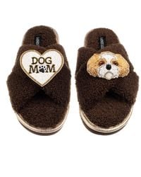 Laines London - Neutrals Boucle Slippers With Dog Mum/Mom & & Shih Tzu Brooches - Lyst