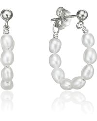 Lily & Roo - Silver Seed Pearl Hoop Earrings - Lyst