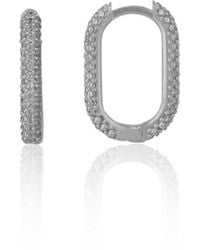 Spero London - Pave Rectangular Sterling Oval Hoop Earring - Lyst