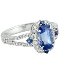 Artisan - Solid 18k White Gold Blue Sapphire & Diamond Solitaire With Accents Ring Jewelry - Lyst