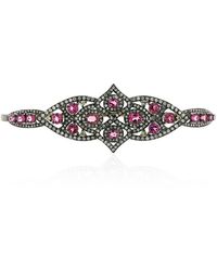 Artisan - Pink Tourmaline & Pave Diamond In 18k Gold With 925 Silver Designer Palm Bracelet - Lyst