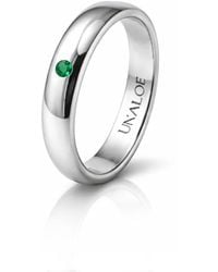 Unaloe - Smooth Sterling Band Ring With Emerald: A Symbol Of Inner Strength - Lyst