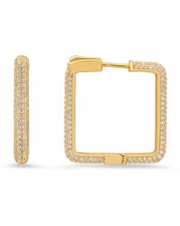 Kylie Harper - Square Shaped Pave Diamond Statement Hoop Earrings - Lyst