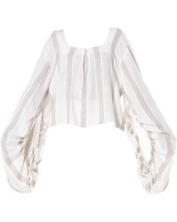 Metamorph - Neutrals Striped Top With Oversize Sleeves - Lyst