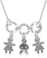 Unaloe - Sterling Necklace With Three Baby Charms – Hammered Child Silhouette Pendants, Personalised Family Keepsake Jewellery For - Lyst