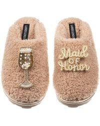 Laines London - Neutrals Teddy Closed Toe Slippers With Maid Of Honor Brooches - Lyst