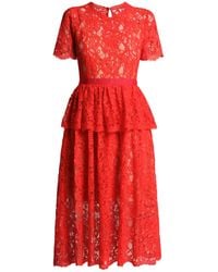 Rumour London - Lucia Lace Midi Dress With Peplum - Lyst