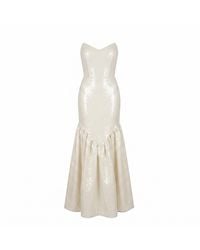 Nomi Fame - Siren Sequins Creamy Strapless Corset Mermaid Gown - Lyst