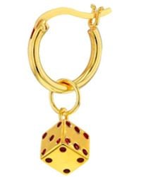 True Rocks - 18kt Gold Plated & Red Mini Dice Charm On Gold Hoop - Lyst
