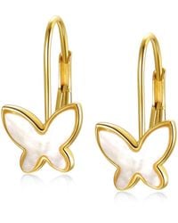 Genevive Jewelry - Rachel Glauber Plated With Mother Of Pearl Butterfly Inlay Dangle Drop Leverback Earrings - Lyst