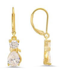 Kylie Harper - Dangling Kitty Cat Diamond Cz Leverback Earrings - Lyst