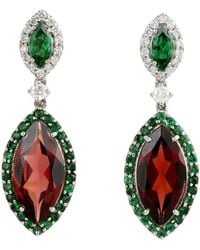 Artisan - Garnet, Tsavorite & Diamond Drop Earrings - Lyst