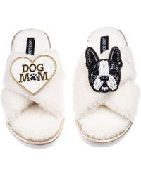 Laines London - Neutrals Laines Neutral Boucle Slippers With Buddy Boston Terrier & Dog Mum/Mom Brooches - Lyst