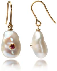 The Jewellery Store London - Keshi Pearl Earrings With Ruby - Lyst