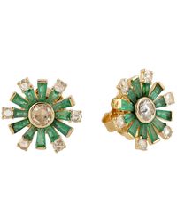 Artisan - 18k Yellow Gold In Baguette Emerald & Diamond Stud Earrings Handmade Jewelry - Lyst