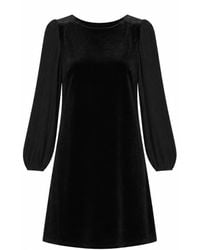 Yumi' - Velvet Tunic Dress With Pleated Balloon Sleeves And Tie Back - Lyst
