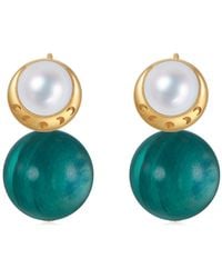 Aurozia - Starry Moon Lunar Phase Vermeil Lithium Mica Pearl & Moon Crystal Stud Earrings - Lyst