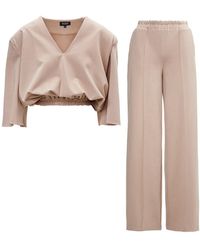 BLUZAT - Neutrals Matching Set With Blouse And Wide Leg Trousers - Lyst