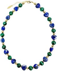 Farra - Heart-shaped Lapis With Round Malachite Statement Necklace - Lyst