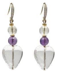 Farra - Heart Shaped Quartz With Amethyst Earrings - Lyst